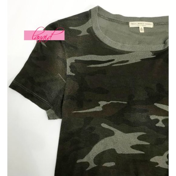 Urban Outfitters Marnie Camo T-Shirt Olive Green Gray Distressed Destroyed Top S - Picture 8 of 12